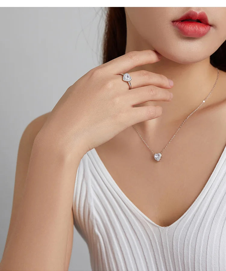 CONJUNTO COLAR + ANEL SILVER HEART PRATAS 925